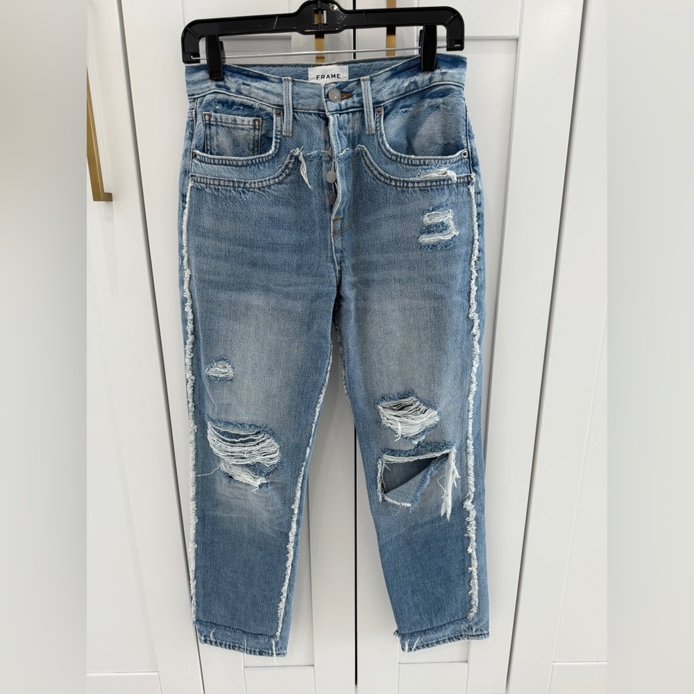 Frame Layered Look Distressed Jeans
